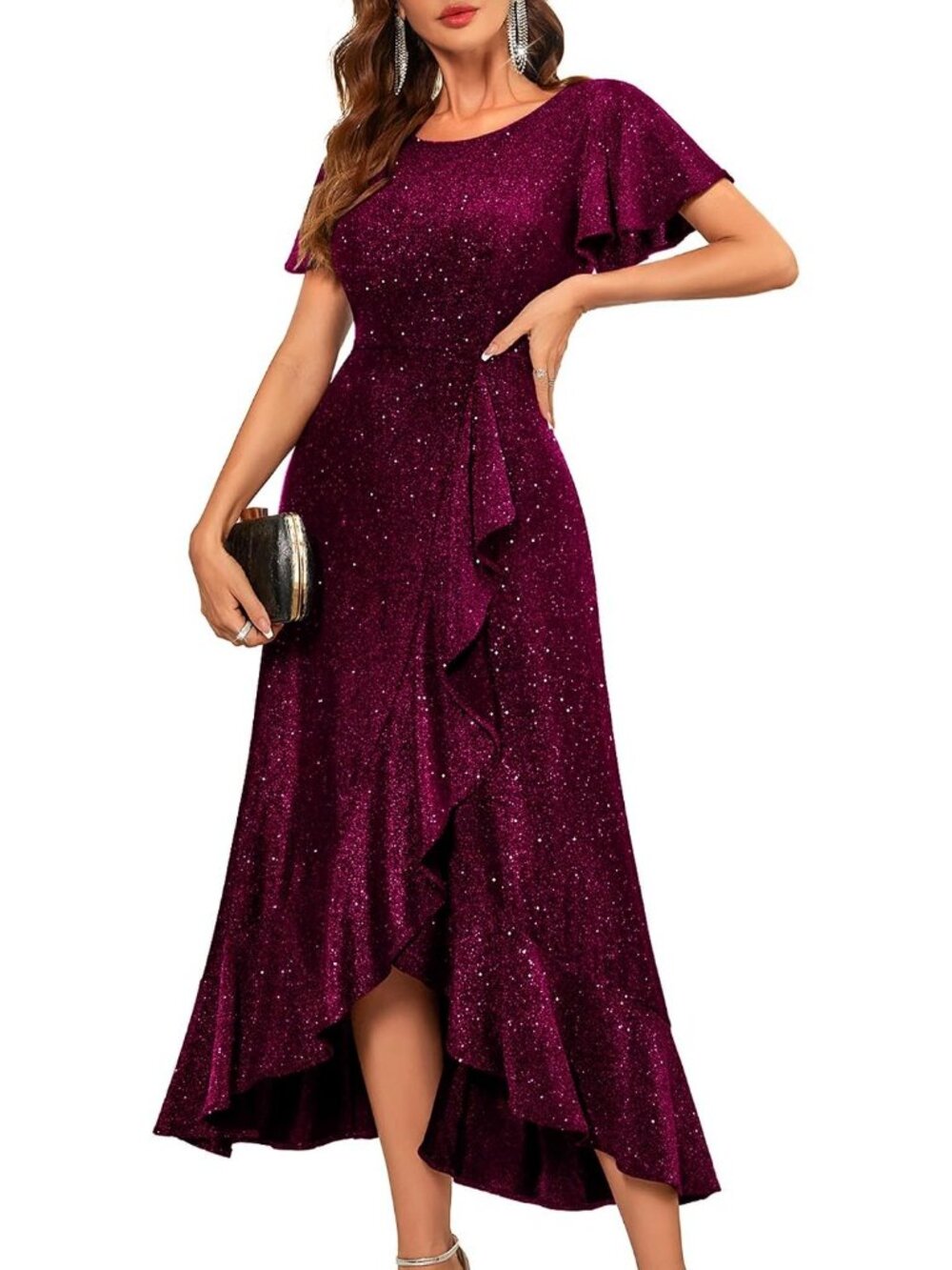 Women's Dark Rose Sequin Bride Wedding Stunning Gowns Formal Events Dresses